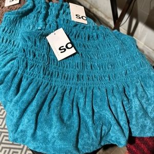 SO Smocked Terry Peplum Top-Turquoise and Brown Available
